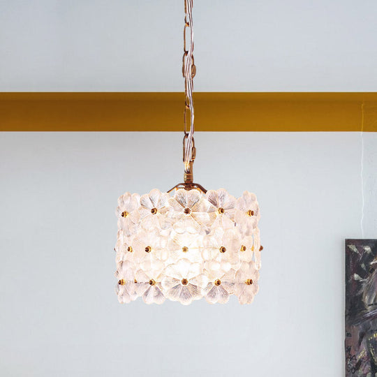 White Floral Glass Hanging Light Kit - Contemporary Brass Pendant Lamp