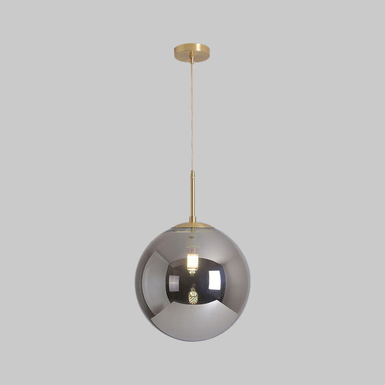 Modernist Tan And Smoke Gray Mirror Glass Globe Pendant Light - 6/10 Wide 1 Suspension Lamp For