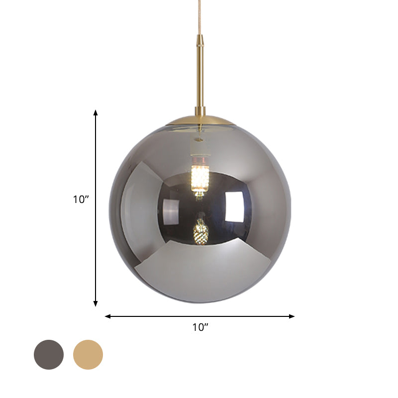 Modernist Tan And Smoke Gray Mirror Glass Globe Pendant Light - 6/10 Wide 1 Suspension Lamp For