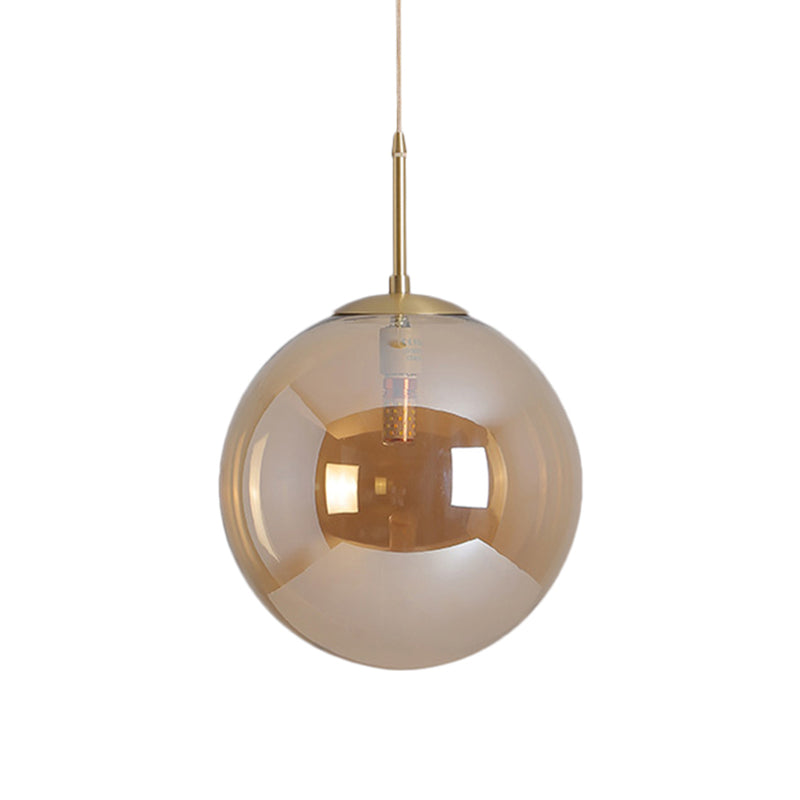 Modernist Tan And Smoke Gray Mirror Glass Globe Pendant Light - 6/10 Wide 1 Suspension Lamp For