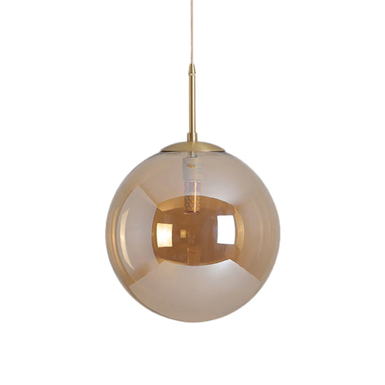 Modernist Tan And Smoke Gray Mirror Glass Globe Pendant Light - 6/10 Wide 1 Suspension Lamp For