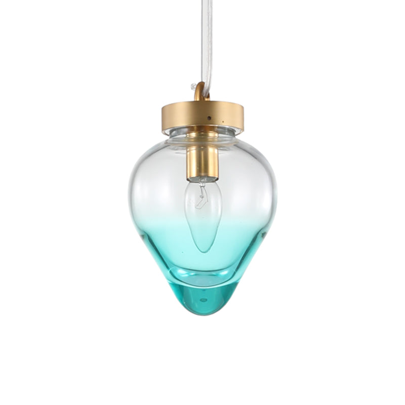 Waterdrop Pendant Dining Room Light - Blue/Champagne Glass Modern Ceiling Lamp