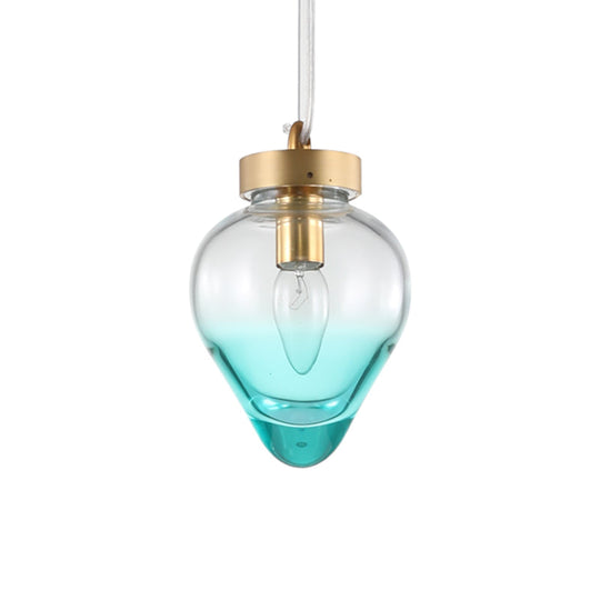 Waterdrop Pendant Dining Room Light - Blue/Champagne Glass Modern Ceiling Lamp