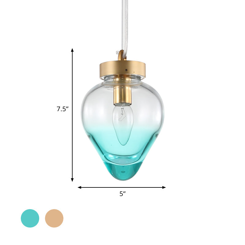 Modern Waterdrop Pendant Light: Blue/Champagne Glass 1 Bulb Dining Room Ceiling Lamp