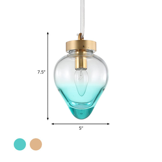 Waterdrop Pendant Dining Room Light - Blue/Champagne Glass Modern Ceiling Lamp