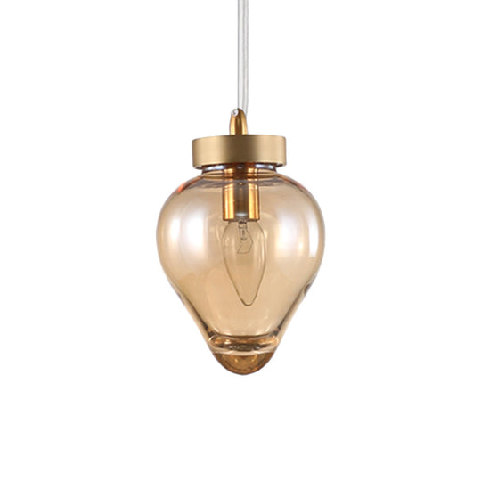 Modern Waterdrop Pendant Light: Blue/Champagne Glass 1 Bulb Dining Room Ceiling Lamp