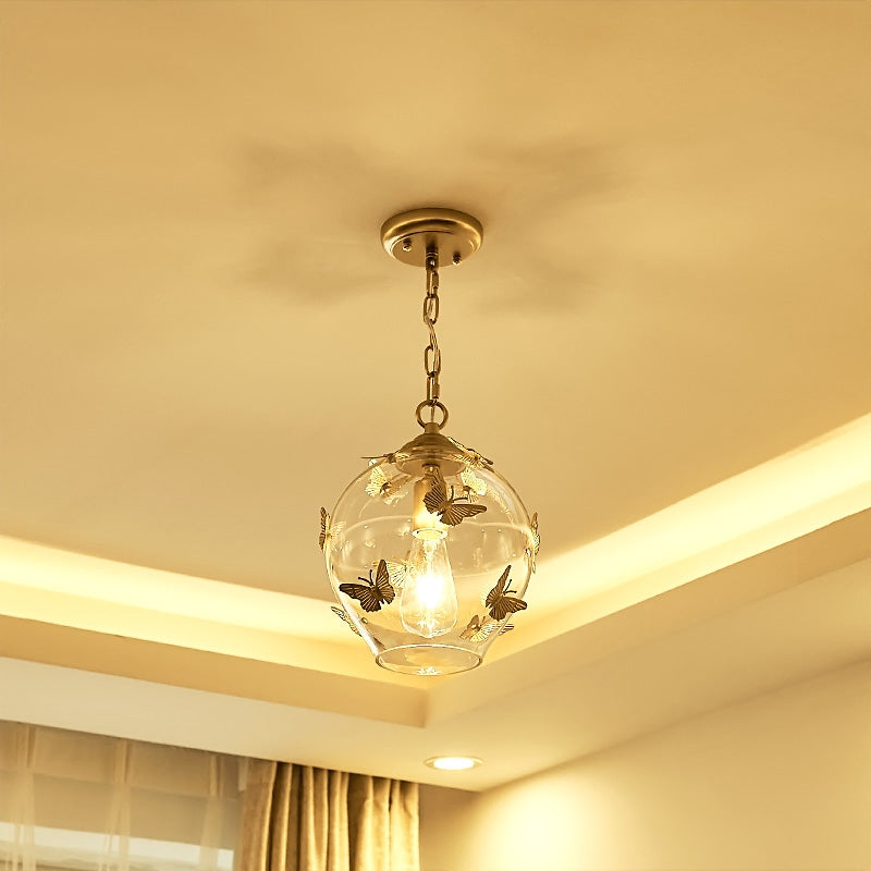 Modern Clear Glass Pendant Light With Butterfly Deco - Perfect For Bedroom Suspension