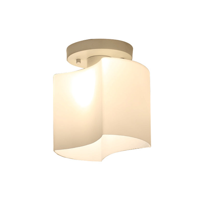 Modern White Glass Arced Corridor Semi-Flush Ceiling Light With 1 Bulb