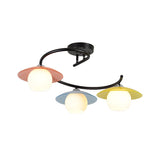 Semi Flush Mount Lamp With Modernist Red-Yellow-Blue Glass And Global Shade - Black Spiral Design 3