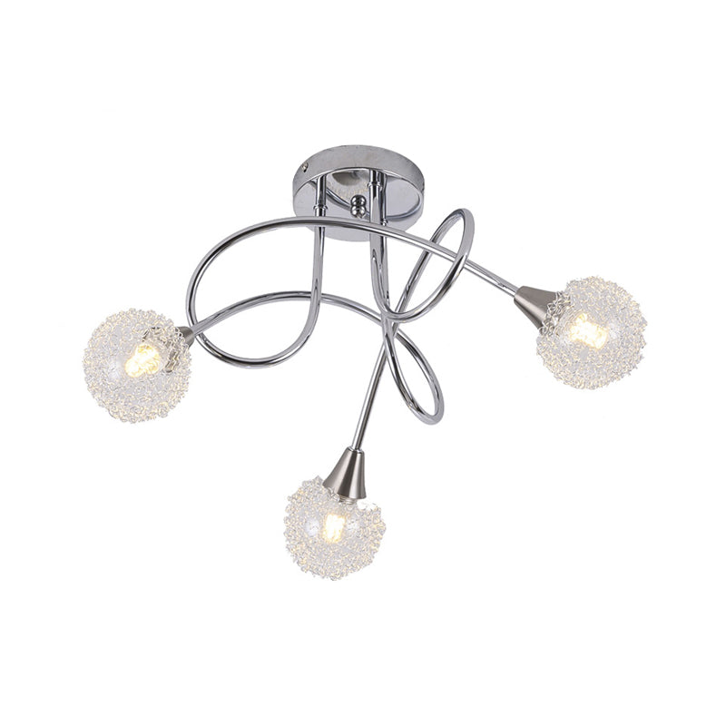 Modern 3 - Light Led Semi Flush Ceiling Light With Chrome Twist And Clear Glass Shade