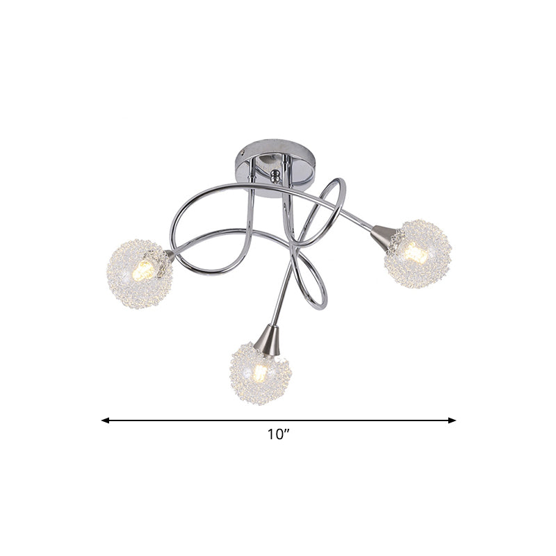 Modern 3 - Light Led Semi Flush Ceiling Light With Chrome Twist And Clear Glass Shade