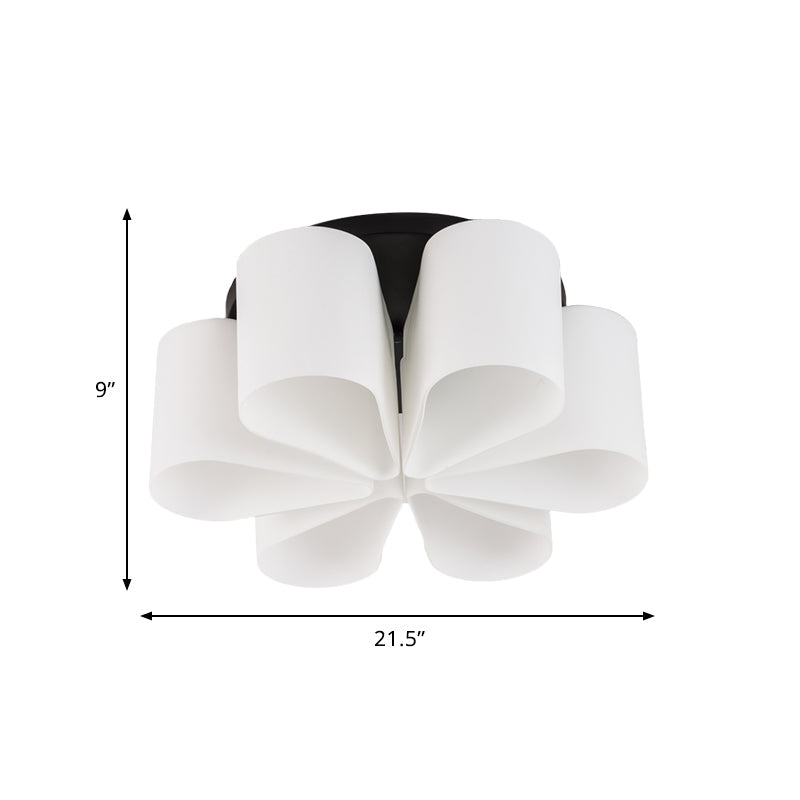 Contemporary 6 - Head Black Flush Mount: Flower Milk White Glass Lighting For Living Room
