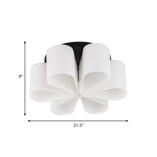 Contemporary 6 - Head Black Flush Mount: Flower Milk White Glass Lighting For Living Room