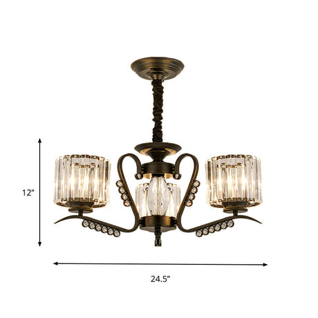 Modern 3/5-Head Black Chandelier With Crystal Shade - Ideal For Living Room Suspension Lighting