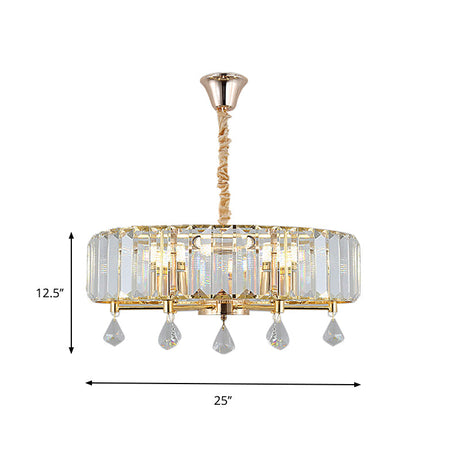 Modern Gold Round Chandelier With Crystal Pendant - 6/8 Heads Droplet Ceiling Light