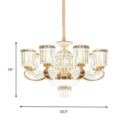 Modern Crystal Block Bell Chandelier With Gold Finish - 6/8 Heads