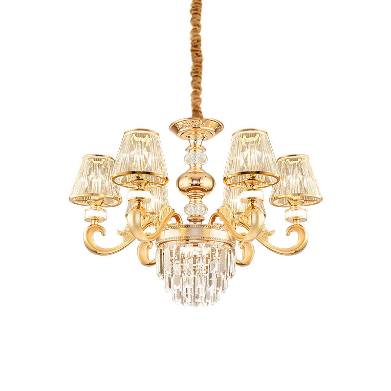 Modern 3-Tier Gold Crystal Chandelier With Conic Shade - 6/8 Heads Perfect For Living Room