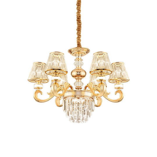 Modern 3-Tier Gold Crystal Chandelier With Conic Shade - 6/8 Heads Perfect For Living Room