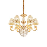 Modern 3-Tier Crystal Chandelier With Conic Shade - Gold Finish 6/8 Heads Living Room Hanging Lamp