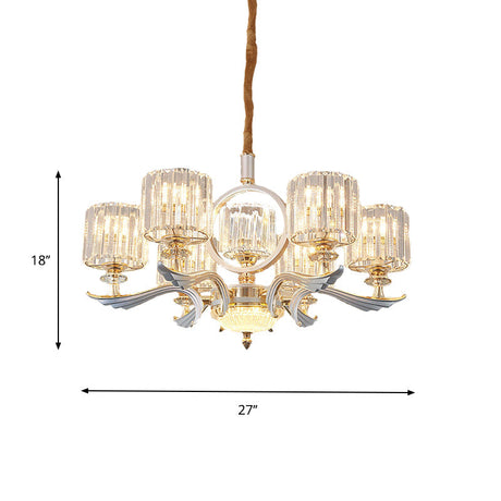 Contemporary Crystal Suspension Light Chandelier - 6/8-Head Dining Room Lighting Silver