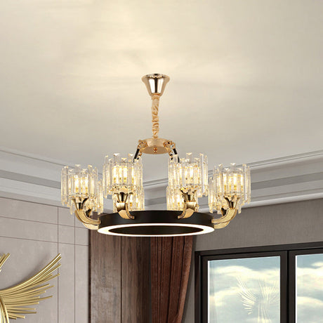 Modern Metal Ring Chandelier With Crystal Shade - 6/8 Bulb Pendant Light Fixture For Living Room