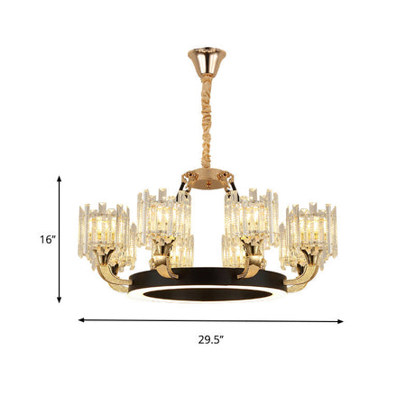 Modern Metal Ring Chandelier With Crystal Shade - 6/8 Bulb Pendant Light Fixture For Living Room