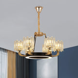 Modern Metal Ring Chandelier With Crystal Shade - 6/8 Bulb Pendant Light Fixture For Living Room