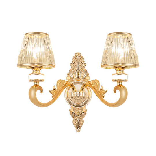 Modern Gold Wall Sconce With Crystal Cone Shade - Bedside/Room Fixture