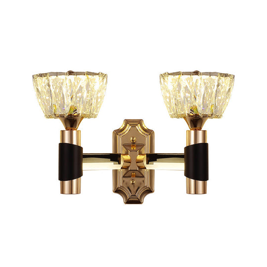 Minimalist Black & Gold Crystal Block Wall Sconce Half-Light Bowl Lamp