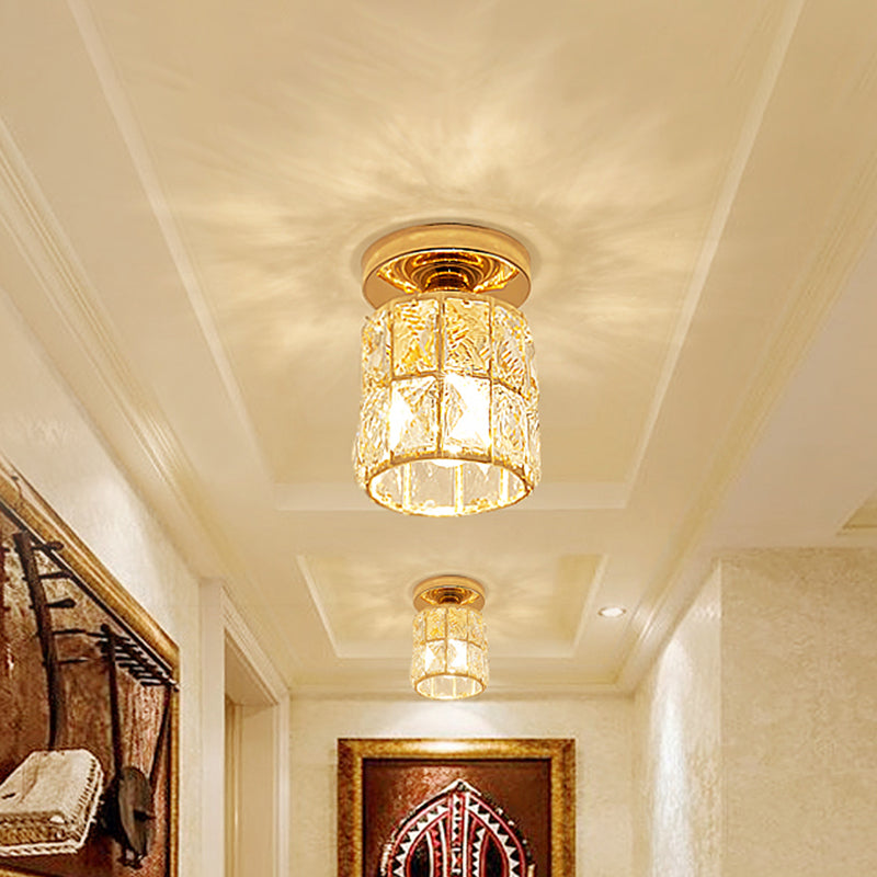 Minimalistic Led Flushmount Lighting: Cylinder/Globe Shaped Crystal Lamp Gold - Finished Gold /