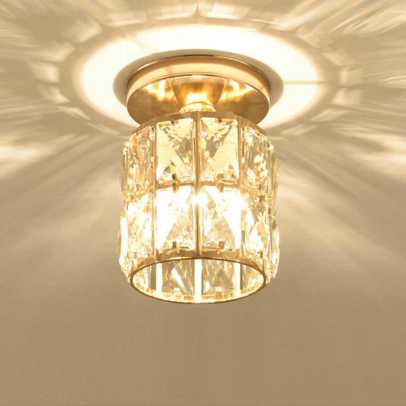 Minimalistic Led Flushmount Lighting: Cylinder/Globe Shaped Crystal Lamp Gold - Finished