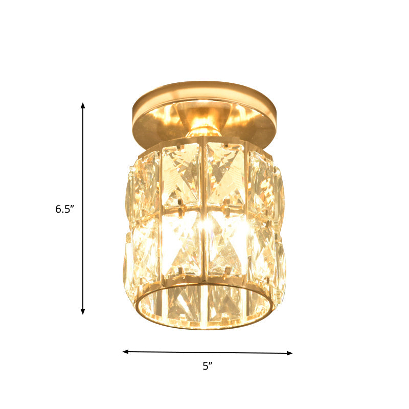 Minimalistic Led Flushmount Lighting: Cylinder/Globe Shaped Crystal Lamp Gold-Finished