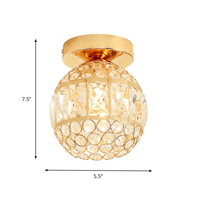 Minimalistic Led Flushmount Lighting: Cylinder/Globe Shaped Crystal Lamp Gold - Finished