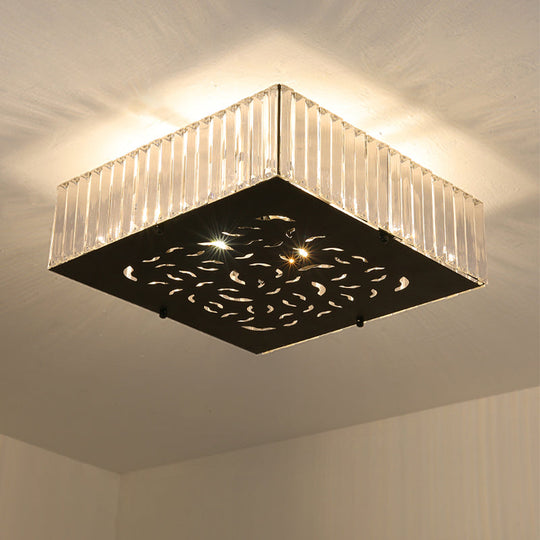 Black Crystal Block Ceiling Mounted Fixture - Simple & Elegant Flush Lighting For Bedroom