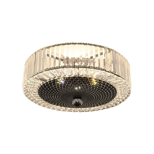 Drum-Shaped Crystal Flush Light In Black - Minimalist 4/5-Light Rectangle Ceiling Lamp