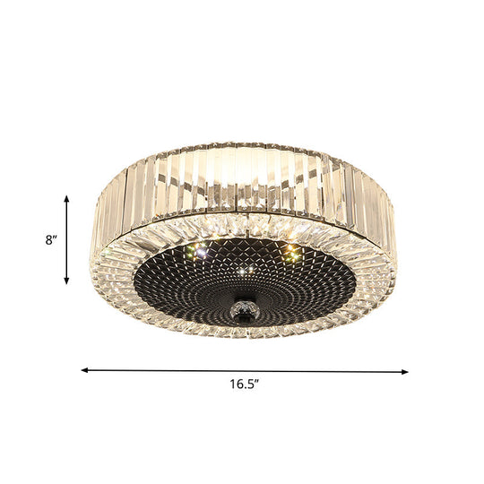 Drum-Shaped Crystal Flush Light In Black - Minimalist 4/5-Light Rectangle Ceiling Lamp