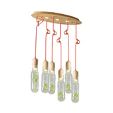 Industrial Metal Led Pendant Light With Wood Cluster - 3/6 Bulbs For Living Room