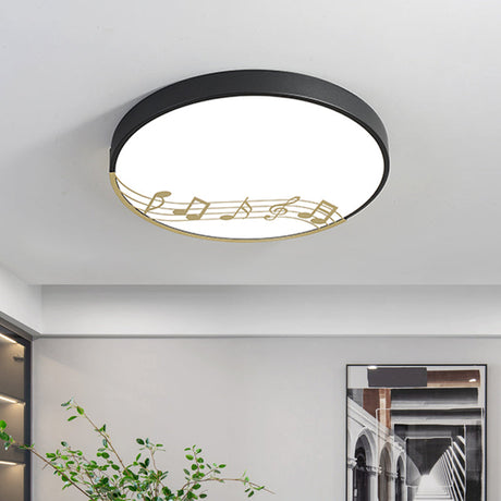 Black/White Macaron Disc Led Ceiling Flushmount Light With Rhythm Pattern - Sleek & Stylish Black