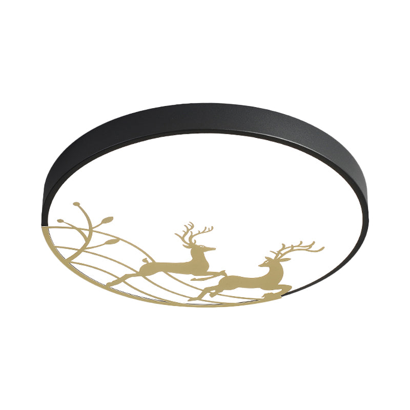 Nordic Acrylic Flush Mount Led Ceiling Lamp For Bedroom - Elk Dance Pattern White/Black