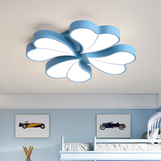 Iron Clover Flush Ceiling Light In Macaron White/Blue/Pink Led Mount With Acrylic Shade - Ideal For