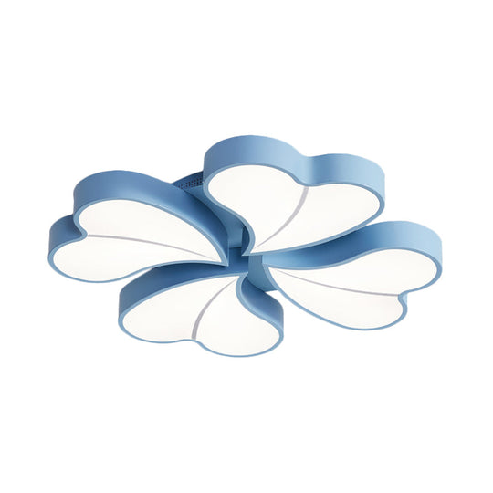Iron Clover Flush Ceiling Light In Macaron White/Blue/Pink Led Mount With Acrylic Shade - Ideal For