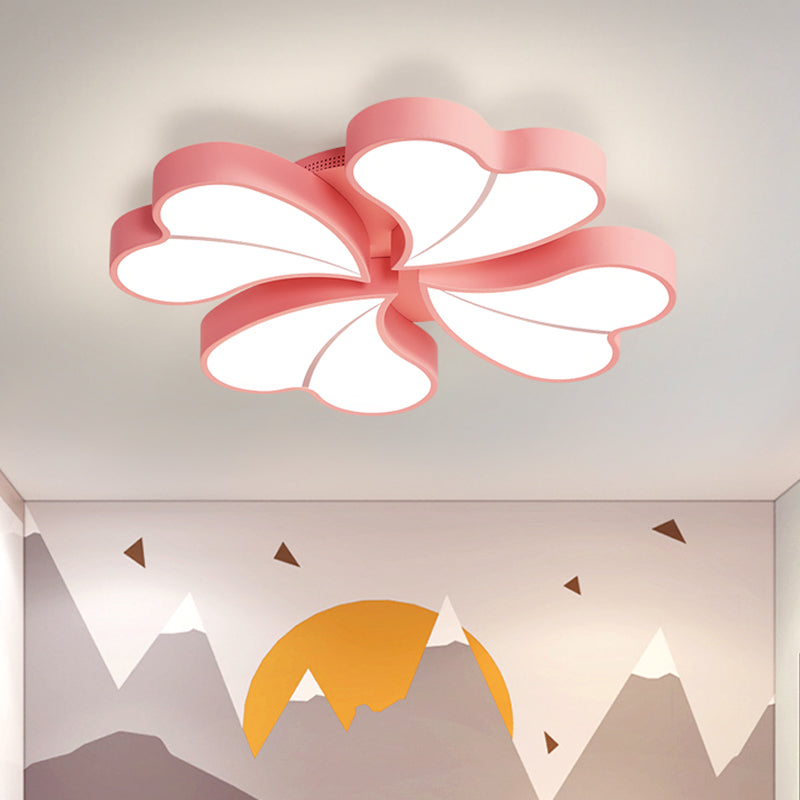 Iron Clover Flush Ceiling Light In Macaron White/Blue/Pink Led Mount With Acrylic Shade - Ideal For