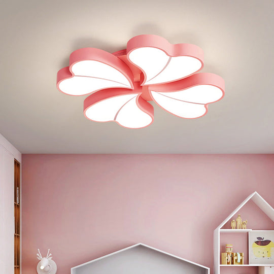 Iron Clover Flush Ceiling Light In Macaron White/Blue/Pink Led Mount With Acrylic Shade - Ideal For