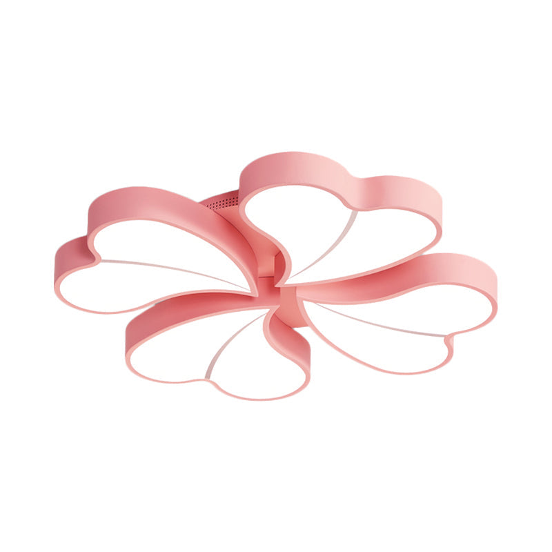 Iron Clover Flush Ceiling Light In Macaron White/Blue/Pink Led Mount With Acrylic Shade - Ideal For