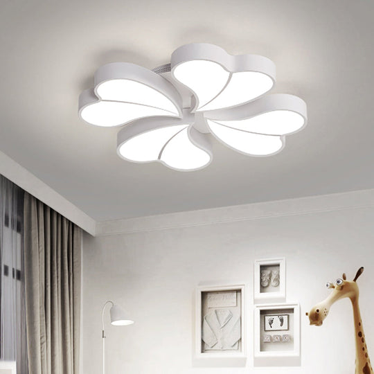 Iron Clover Flush Ceiling Light In Macaron White/Blue/Pink Led Mount With Acrylic Shade - Ideal For