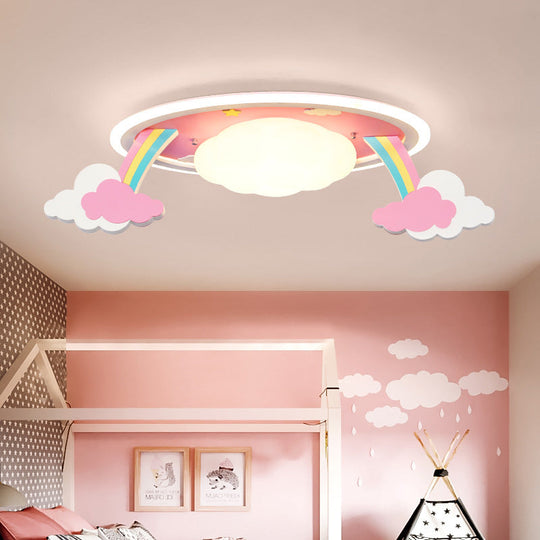 Pink Rainbow Cartoon Led Ceiling Light With Acrylic Shade - Oval Flush Mount