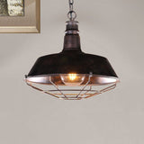 Retro Wire Guard Pendant Light With Barn Shade - 1 Hanging Fixture In Black/Bronze/Rust For Kitchen