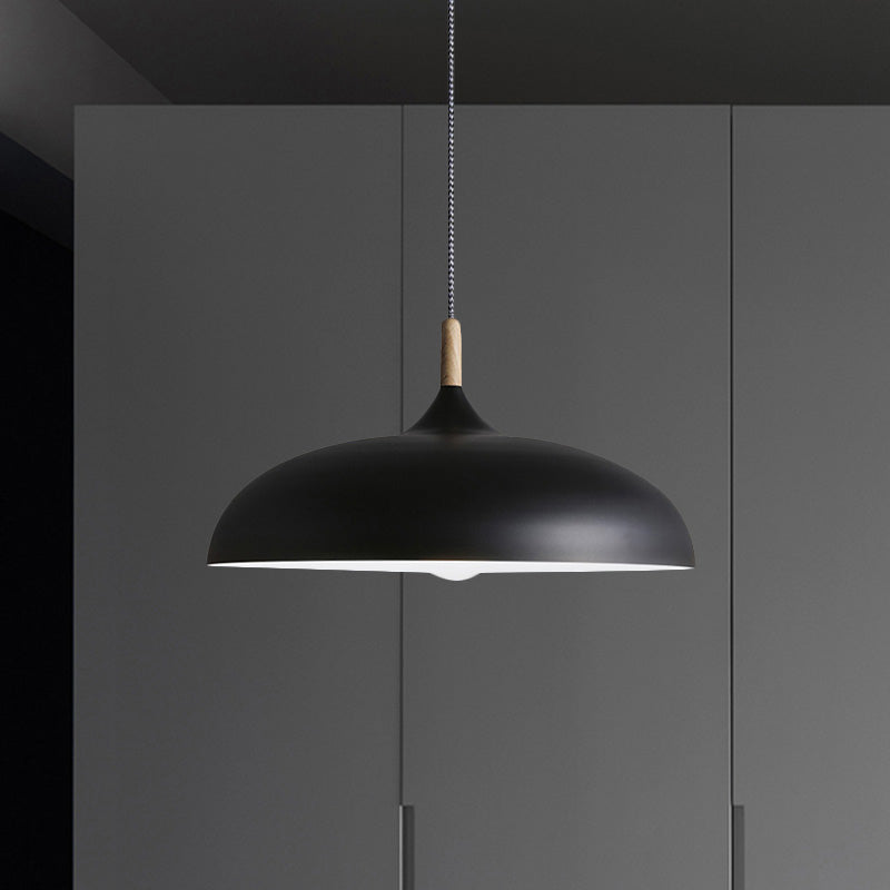 Retro Style Black/White Dome Pendant Light Fixture With Adjustable Cord - Metal 1 Bulb Hanging Lamp