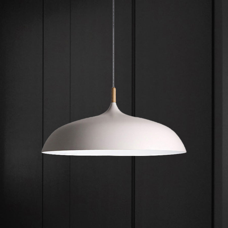 Retro Style Black/White Dome Pendant Light Fixture With Adjustable Cord - Metal 1 Bulb Hanging Lamp