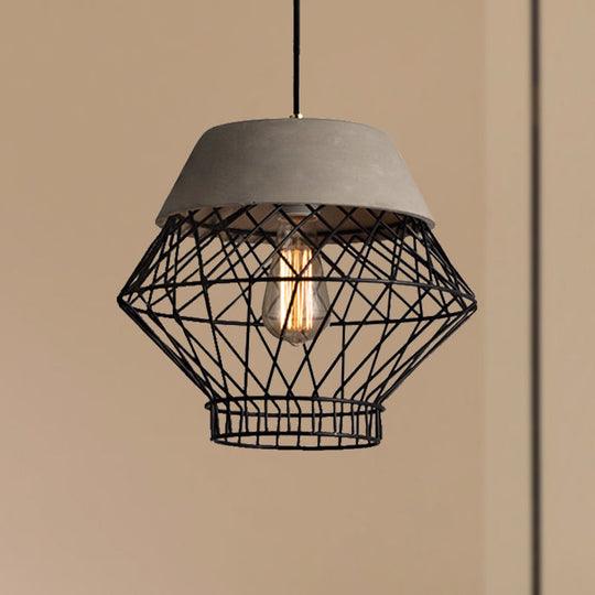 Vintage Wire Cage Pendant Light With Adjustable Cord - Retro Style Metal Lamp In Black